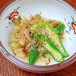 白だしで☆　「茄子とオクラの茹でびたし」